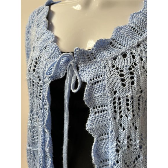 White Stag Knit Sweater Size 10 Love You Blue Acrylic Open Weave - Picture 5 of 16